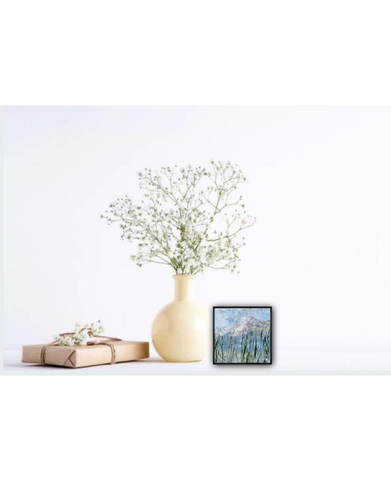 At the river, acrylic on panel, nature colors, water reeds