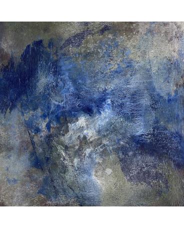 Nebulous waters, blue, neutral, nature, original art, Acrylic on panel, framed