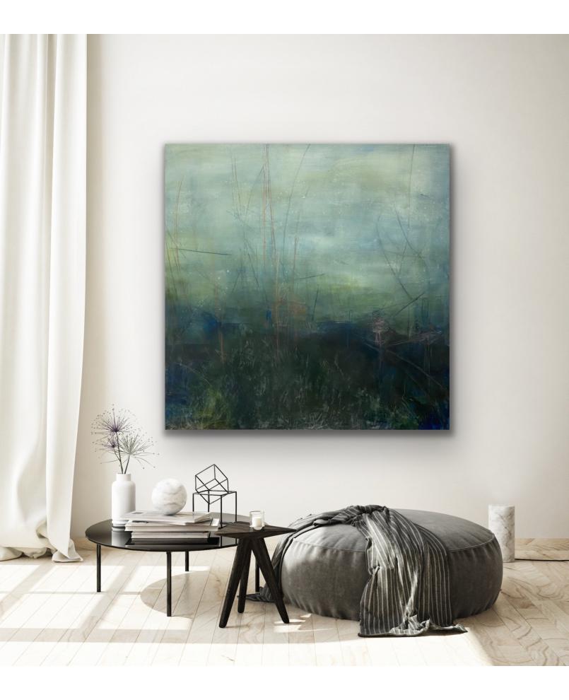 River zen, green, river, water, original art, Acrylic on canvas, 48 x 48 inches